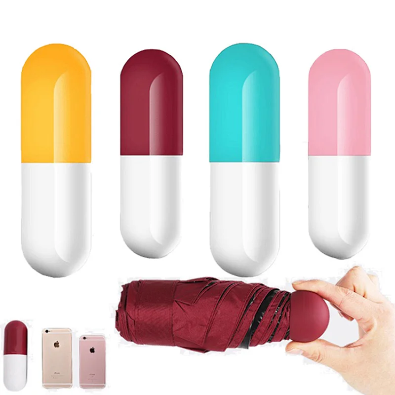 Capsule mini Anti UV sun 5 fold umbrella with case