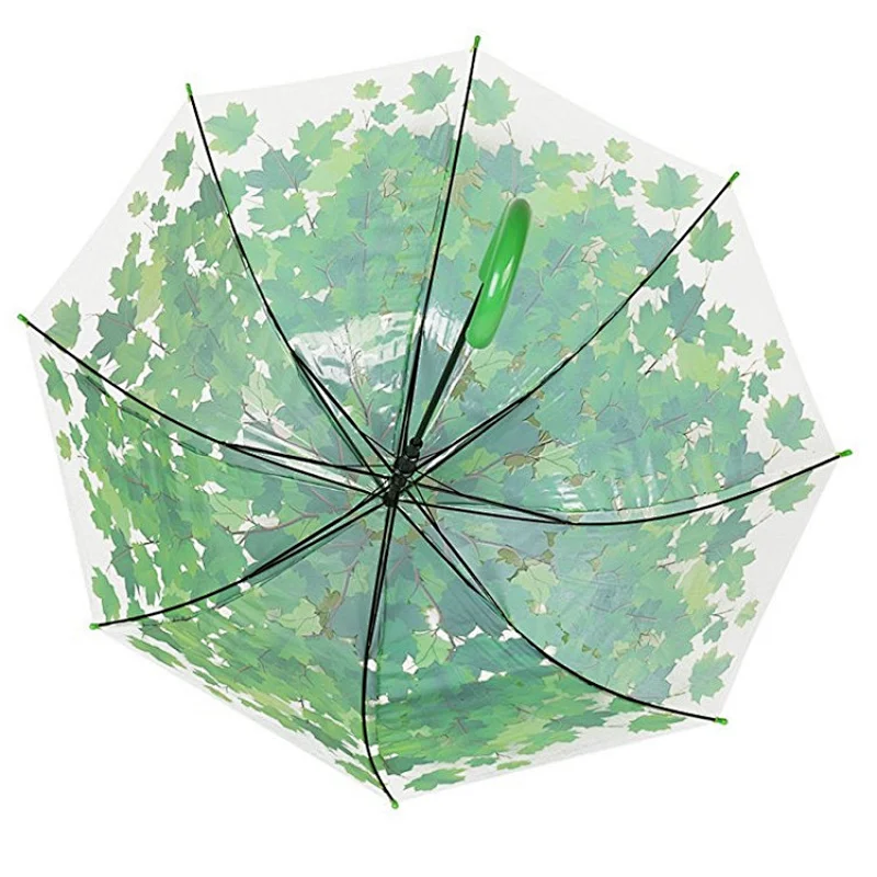 Green Leaves Mushroom Rain Clear Bubble PVC Transparent umbrella