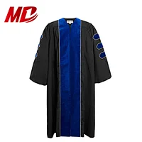 Customized Graduation Doctoral Robe with Cuff Sleeves Black Velvet Infront