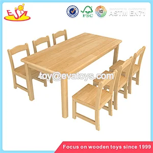 Wholesale simple style wooden table and 6 chairs for kids study and eating W08G230