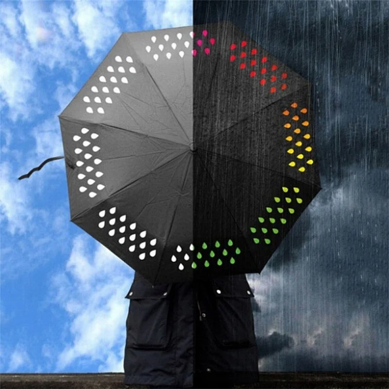Bright Color Changing 3 Fold Rain Umbrella Water Discoloration When Meet Water Rain Gear