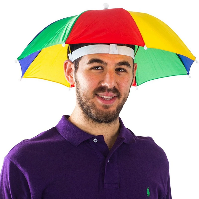 Promoción mini logotipo personalizado impreso arco iris manos libres sombrero sombrilla para sol de lluvia
