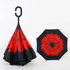 Logotipo personalizado de impresión mejor brella reversible paraguas con bolsa
