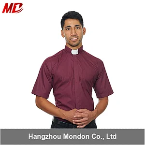 2017 Promotion Men's Short Sleeves Tab Collar Clergy Shirt Burgundy