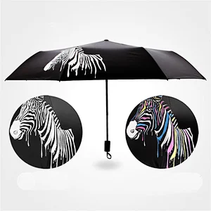 Anti-uv light Zebra print color change magic water spray 3 fold umbrella
