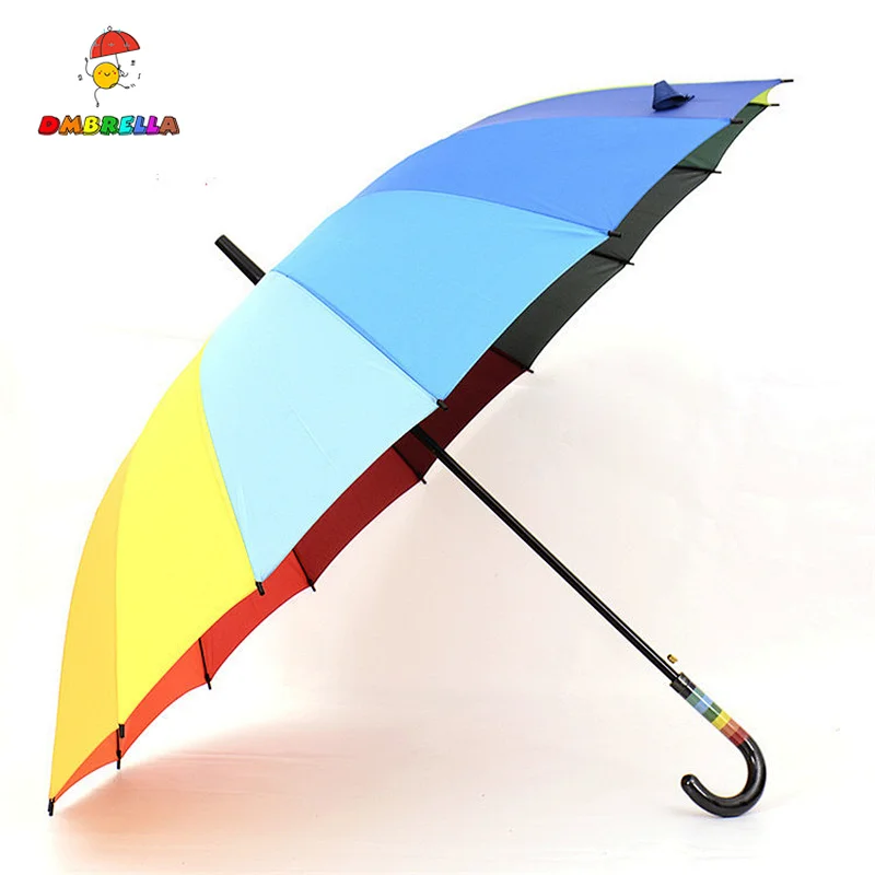 Full color printed 16k custom logo big straight rainbow umbrella