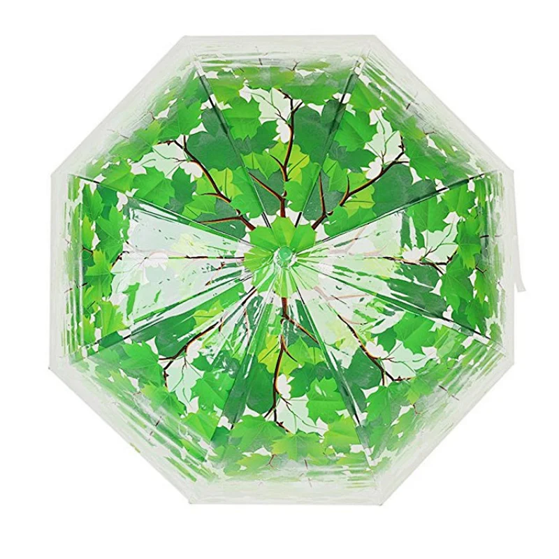 Green Leaves Mushroom Rain Clear Bubble PVC Transparent umbrella