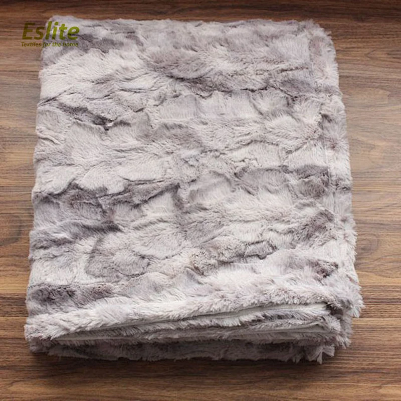 100%Polyester Brushed Printing PV Luxury Faux Fur Throw