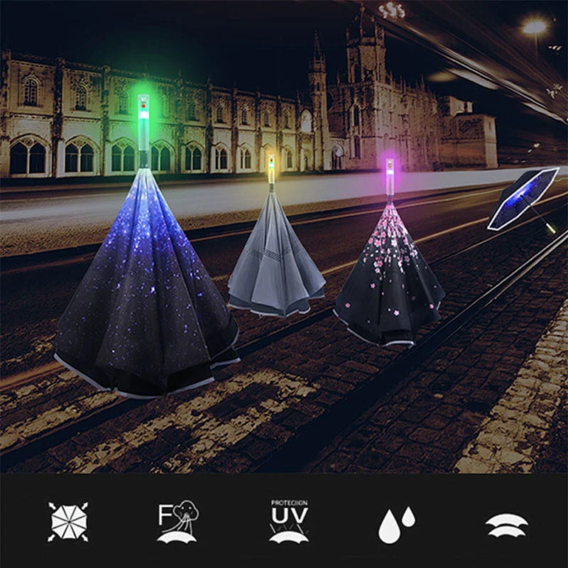 Innovative products 2018 reverse inverted led light compact parasol umbrella