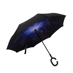 Starry night invertida reversa doble capa impermeable stipe paraguas recto