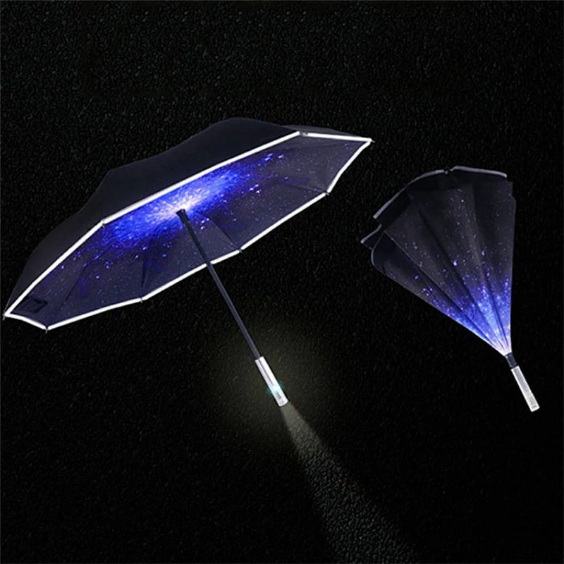 2018 New Design Products reflective fabric led flashlight inverted straight umbrella