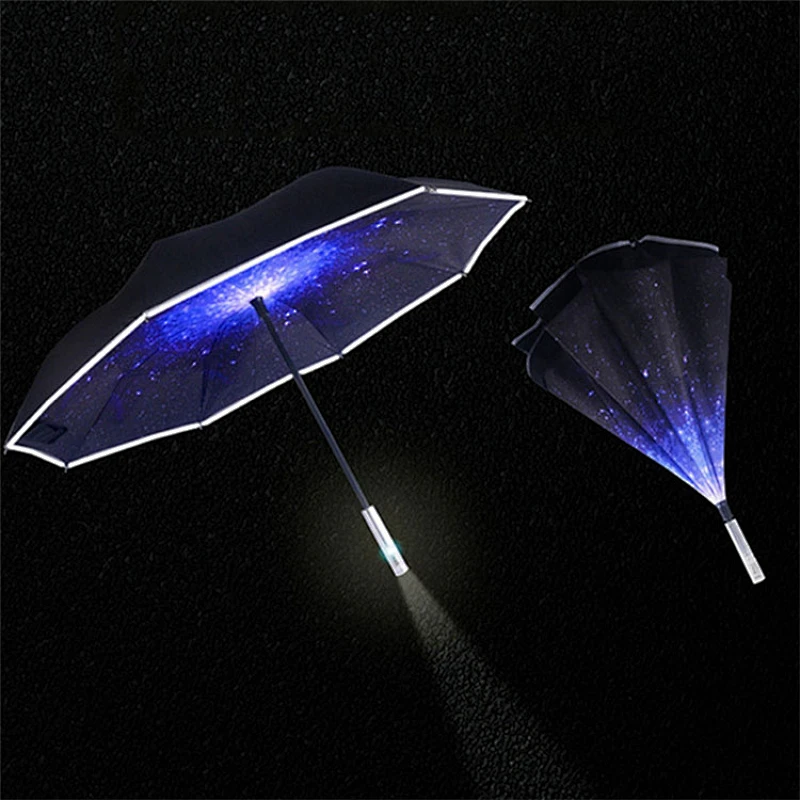 2018 New Design Products tela reflectante led linterna invertida paraguas recto