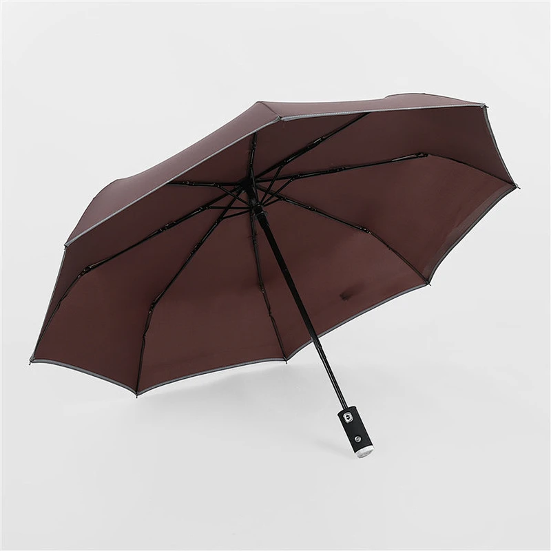 La seguridad de la moda abre automáticamente el paraguas reflexivo cerrado de 3 dobleces con la luz llevada