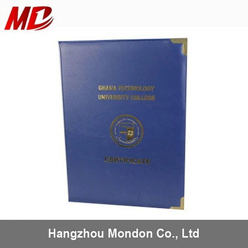 Blue Custom Diploma Certificate Cover with Four Golden Corners-Book Style