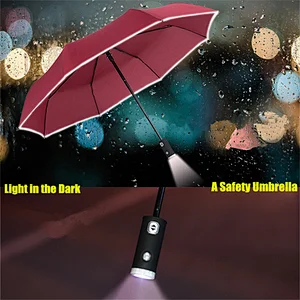 Fashion Safety Automatic open close reflective 3 fold umbrella with led light