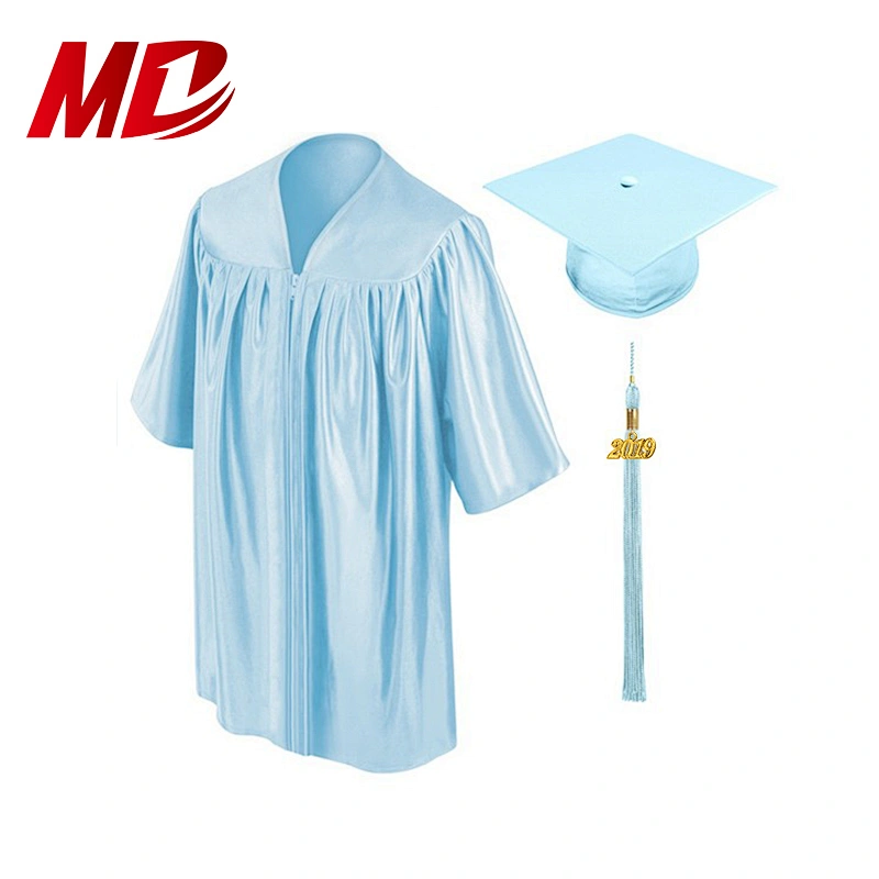 Wholesale Sky Blue Children Shiny Graduation Cap And Gown