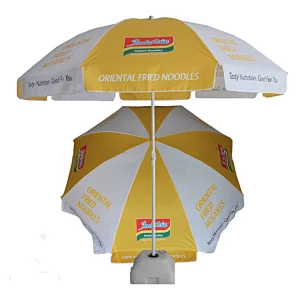 High quality Custom Logo Printed Sun Parasol Promotion Outdoor Garden Straw Advertising Beach Umbrella