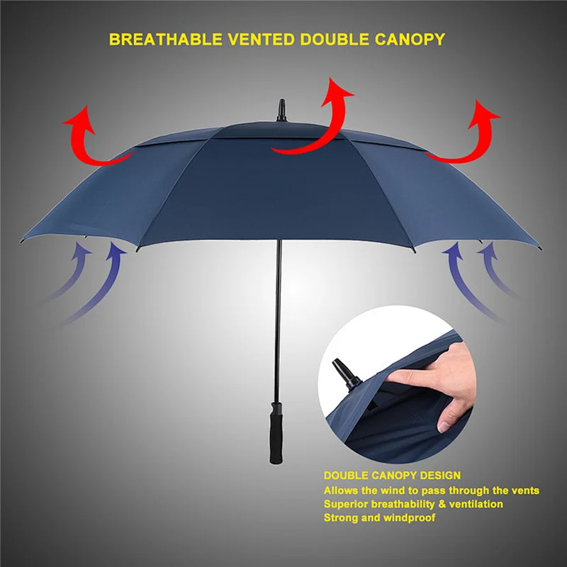 Custom Cheap Promotion Air Vents Weatherproof Double Layer Automatic Large Advertising Golf Umbrella with Logo Printing
