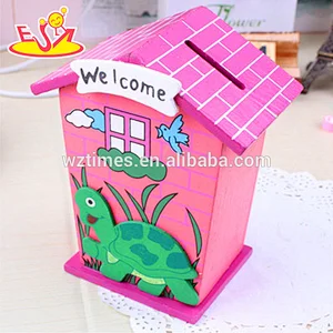 wholesale lovely baby wooden money box cheap children wooden money box with house shape W02A025
