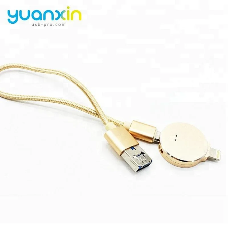 Round usb flash drive with cable