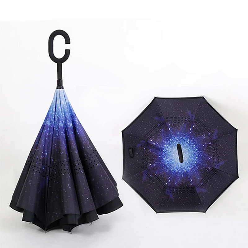 Paraguas de fibra de vidrio reversa noche estrellada Paraguas invertido