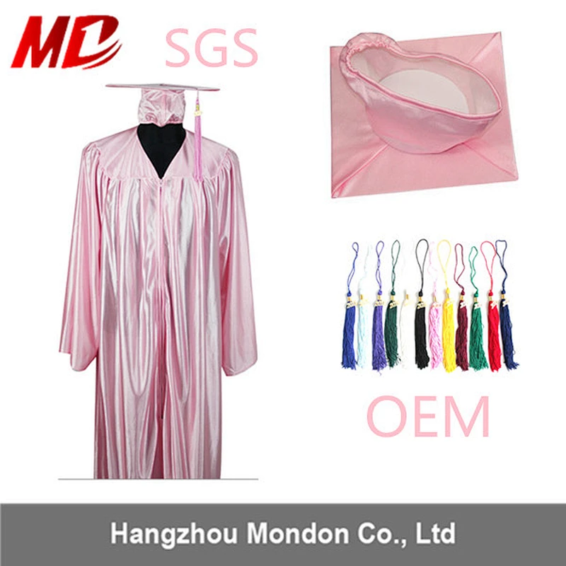 Wholesale High School Graduation Gowns&Caps with Tassel Shiny Bright Pink