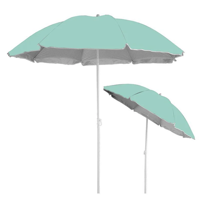 Sombrilla exterior grande con base de plástico.