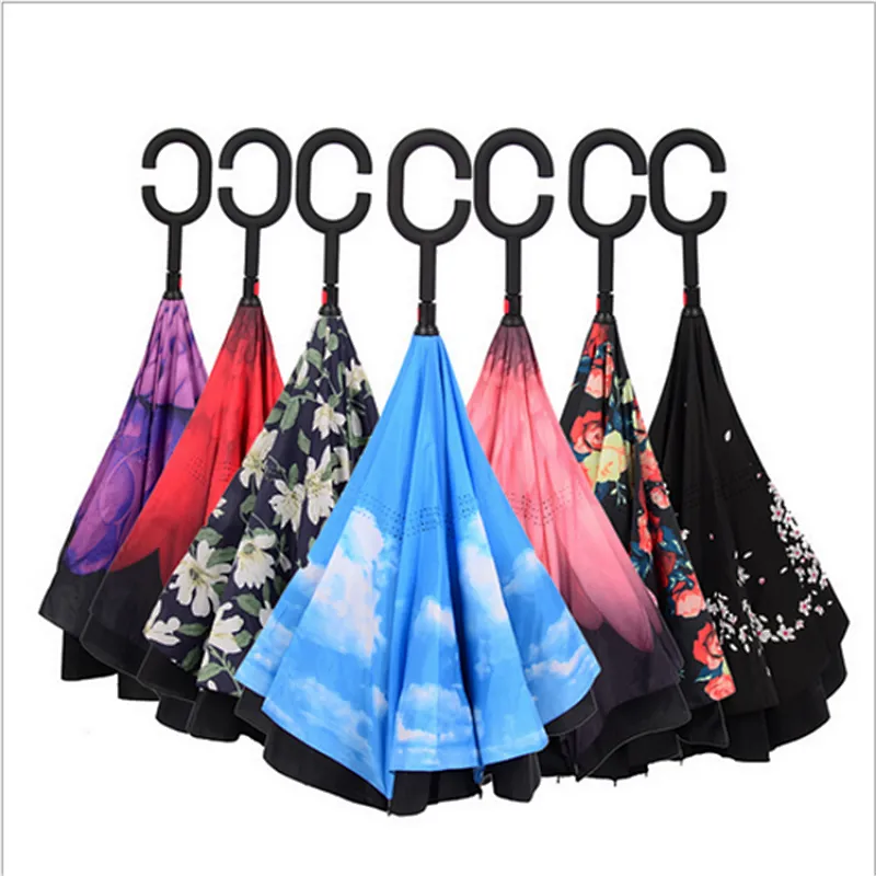 2018 new arrival two layers customized print reverse upside down umberellas