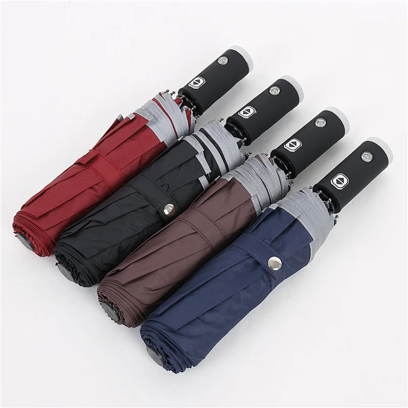 Fashion Safety Automatic open close reflective 3 fold umbrella with led light