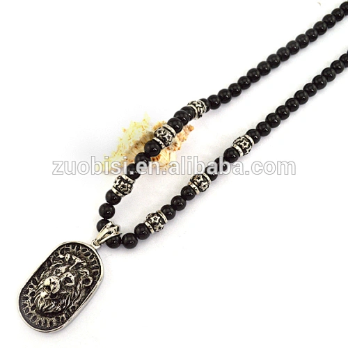 Popular Stainless Steel Lion Leo Head Dog Tag Pendant Necklace Fashion Beaded Charms Necklace n001420
