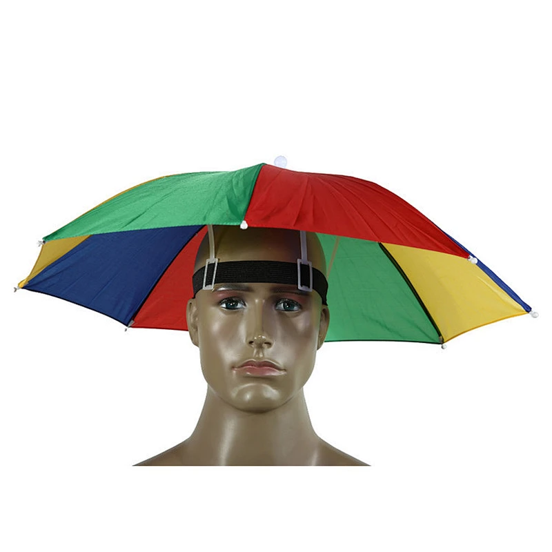 Promoción mini logotipo personalizado impreso arco iris manos libres sombrero sombrilla para sol de lluvia
