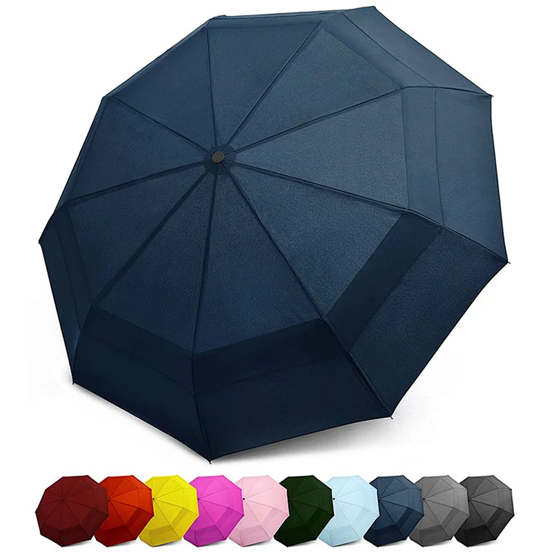 Windproof Portable Lightweight Double Canopy Auto Open Close Compact Travel Umbrella for One Handed Operation