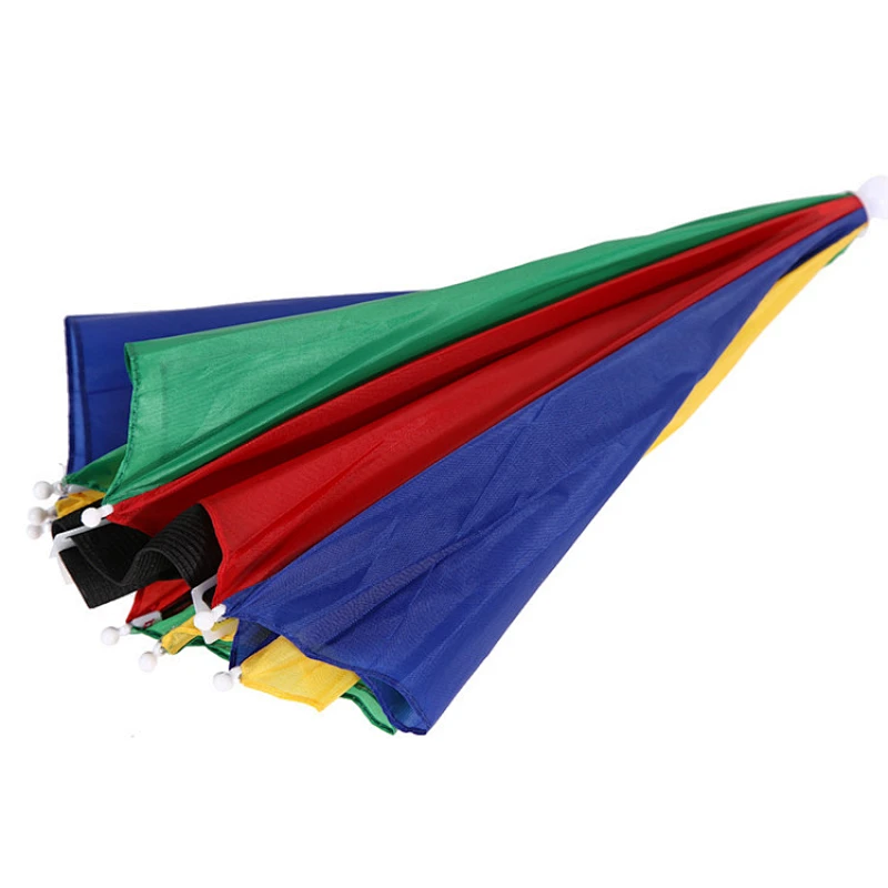 Promoción mini logotipo personalizado impreso arco iris manos libres sombrero sombrilla para sol de lluvia
