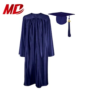 Wholesale Adult Unisex Shiny Blue Graduation Gown And Caps