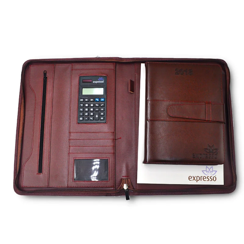 leather pu business organizer notebook and folder with company logo debossed
