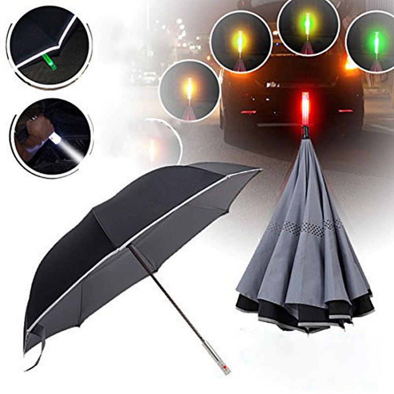 Productos innovadores 2018 reversa reversible led ligera sombrilla compacta