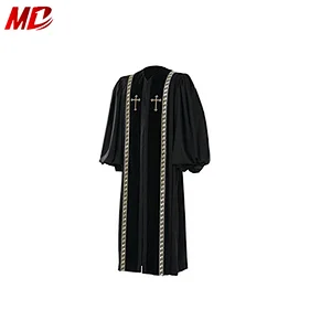 Black Wesley Style Custom Design Wholesale Clergy Robes clergy apparel with white trim front