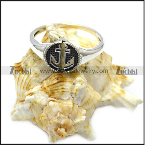 Tiny Women Jewelry Silver Engraved Hollow Anchor Round Signet Ring in old Fashion