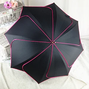 Anti-uv coating Sun Flower strip shape women Travel Stick Rain umbrella