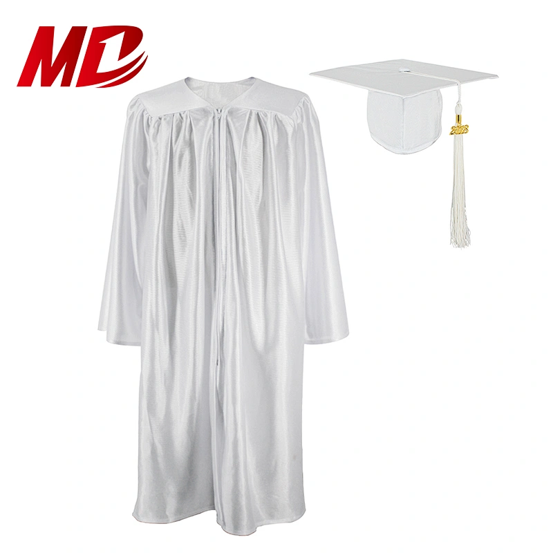 Factory Price Shiny White Kindergarten Graduation Cap Gown with Tassel