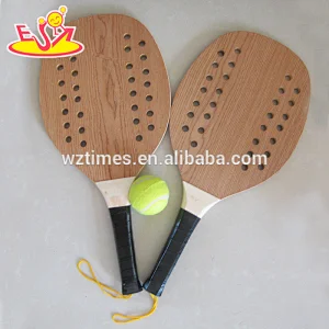 Funny interactive children wooden beach rackets with 2 paddle 1 ball W01A116