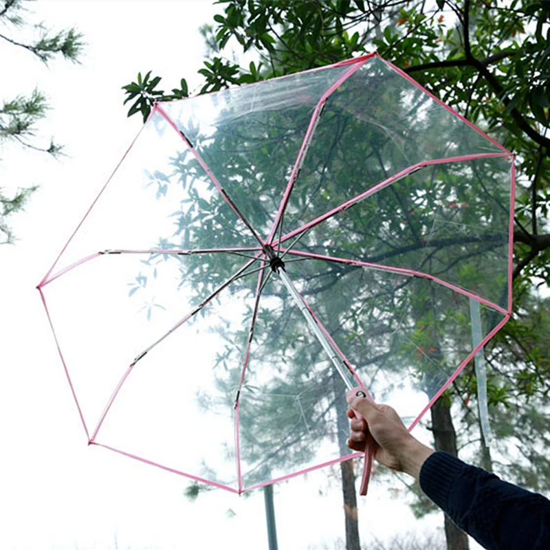 Windproof Rainproof Lightweight Transparent Clear Apollo Compact Travel 3 Fold Clear Umbrella