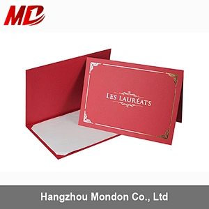 Customize logo cardboard certificate leather folder of honor