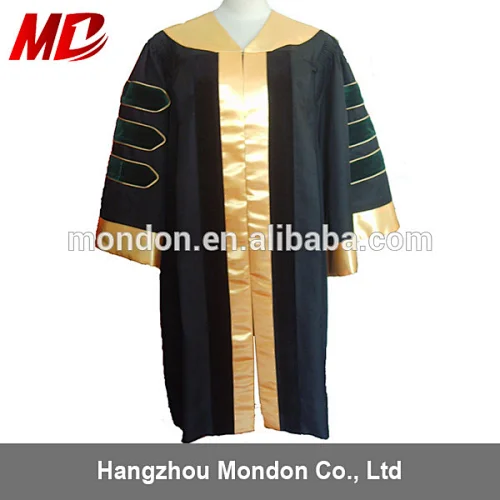 Eco-fabric custom design Academic Gowns for graduation gold color with borders