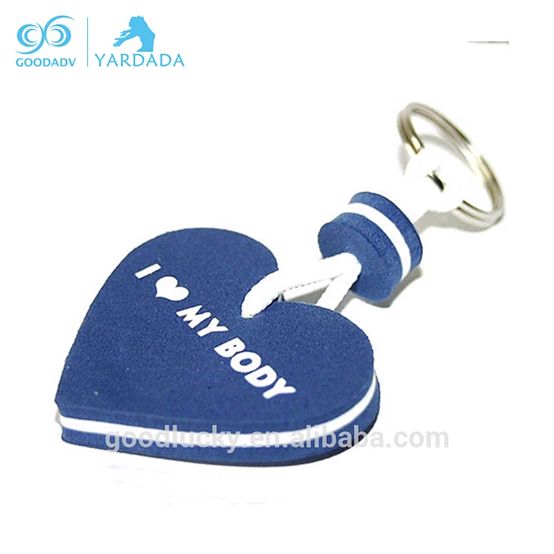 customized foam keychain with red color foam and heart shape