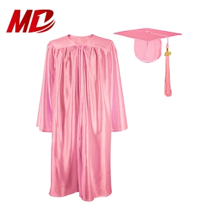 Factory Price Shiny Pink Cap Tassel Children Graduation Gown