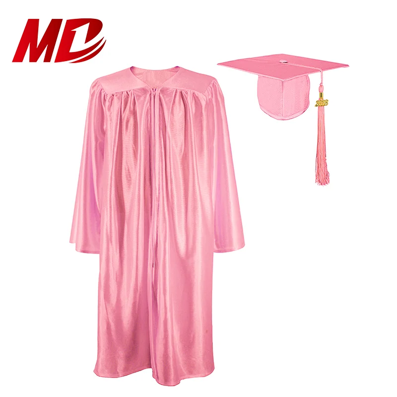 Factory Price Shiny Pink Cap Tassel Children Graduation Gown