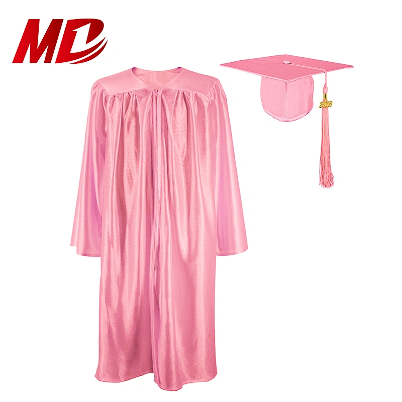 Factory Price Shiny Pink Cap Tassel Children Graduation Gown