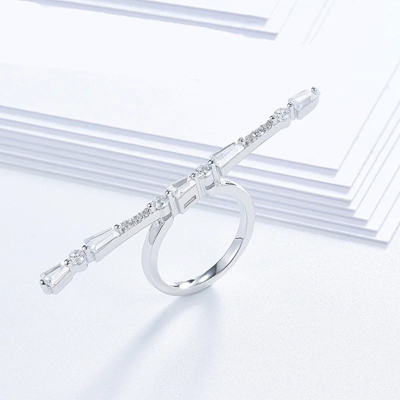 Europe and the United States individuality tide a word diamond ring,925 sterling silver, inlay zircon