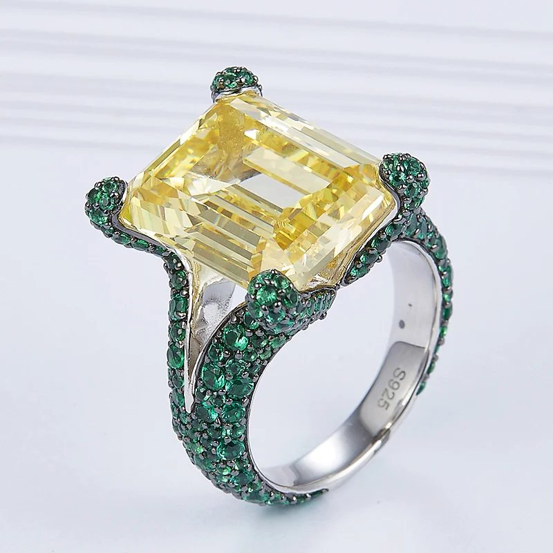 Designer big diamond drill more green ring,925 sterling silver, inlay zircon